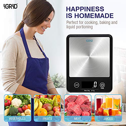 iGRiD Multifunctional Small Kitchen Digital Food Weighing Scale with  Stainless Steel Platform (5Kg)